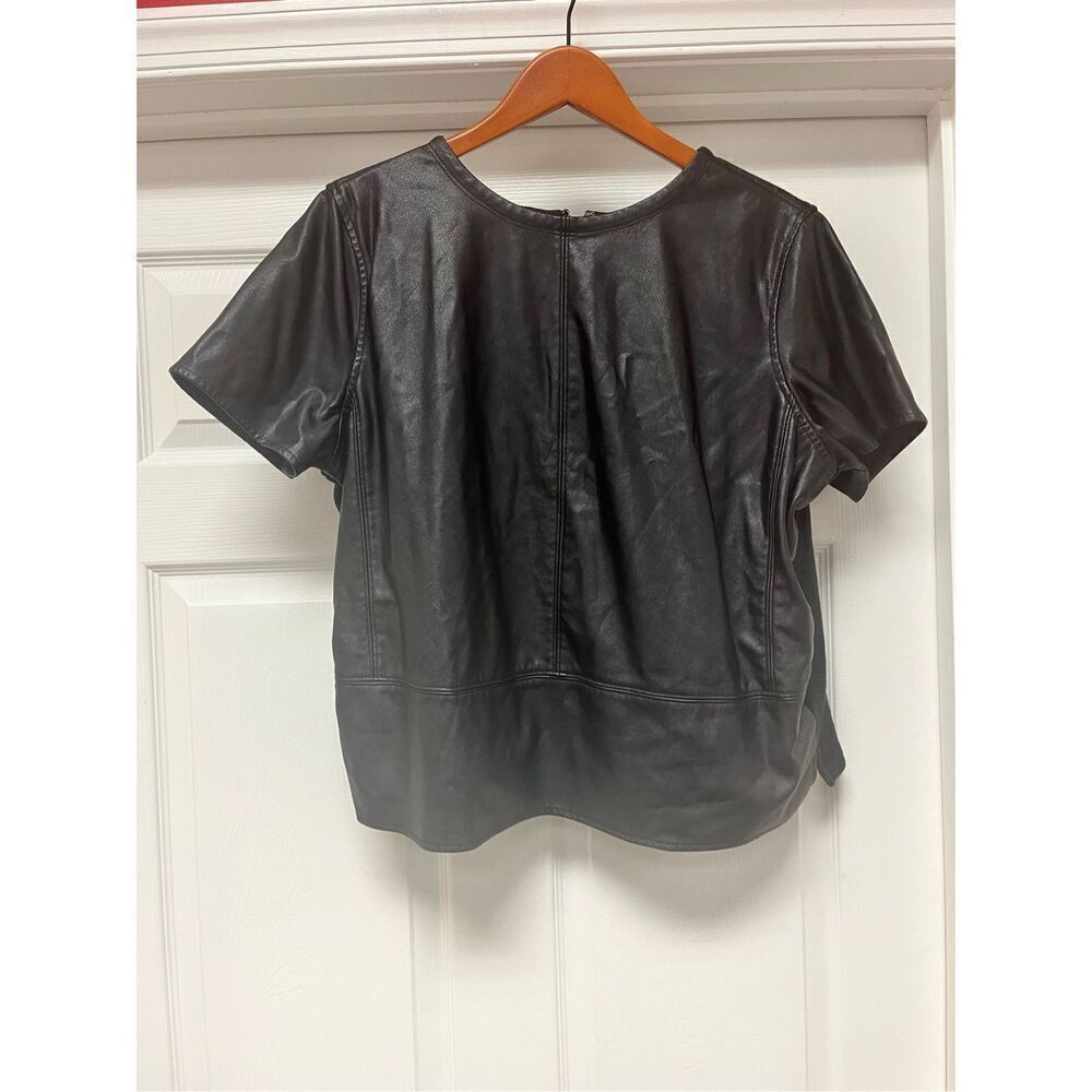 Loft Black Faux Leather Front Back Zip T-Shirt Sz XL